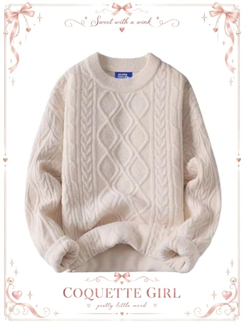 Cable Knit Oversized Crewneck Pullover Sweater Acrylic Long Sleeve